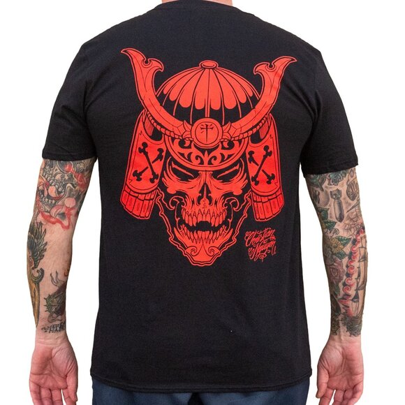 Samurai Skull Men's Custom Tattoo Art Black & Red Tee S-M-L-XL-2XL NWT - Picture 1 of 5